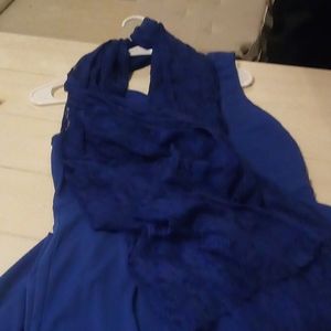Nice royal blue dress with flowers on bottom and shaw